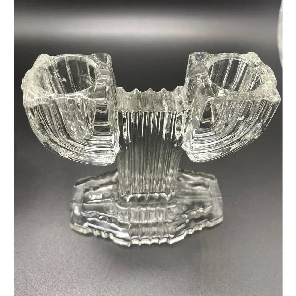 Art Deco Anchor Hocking Queen Mary pair‎ Depression glass candlestick holders
